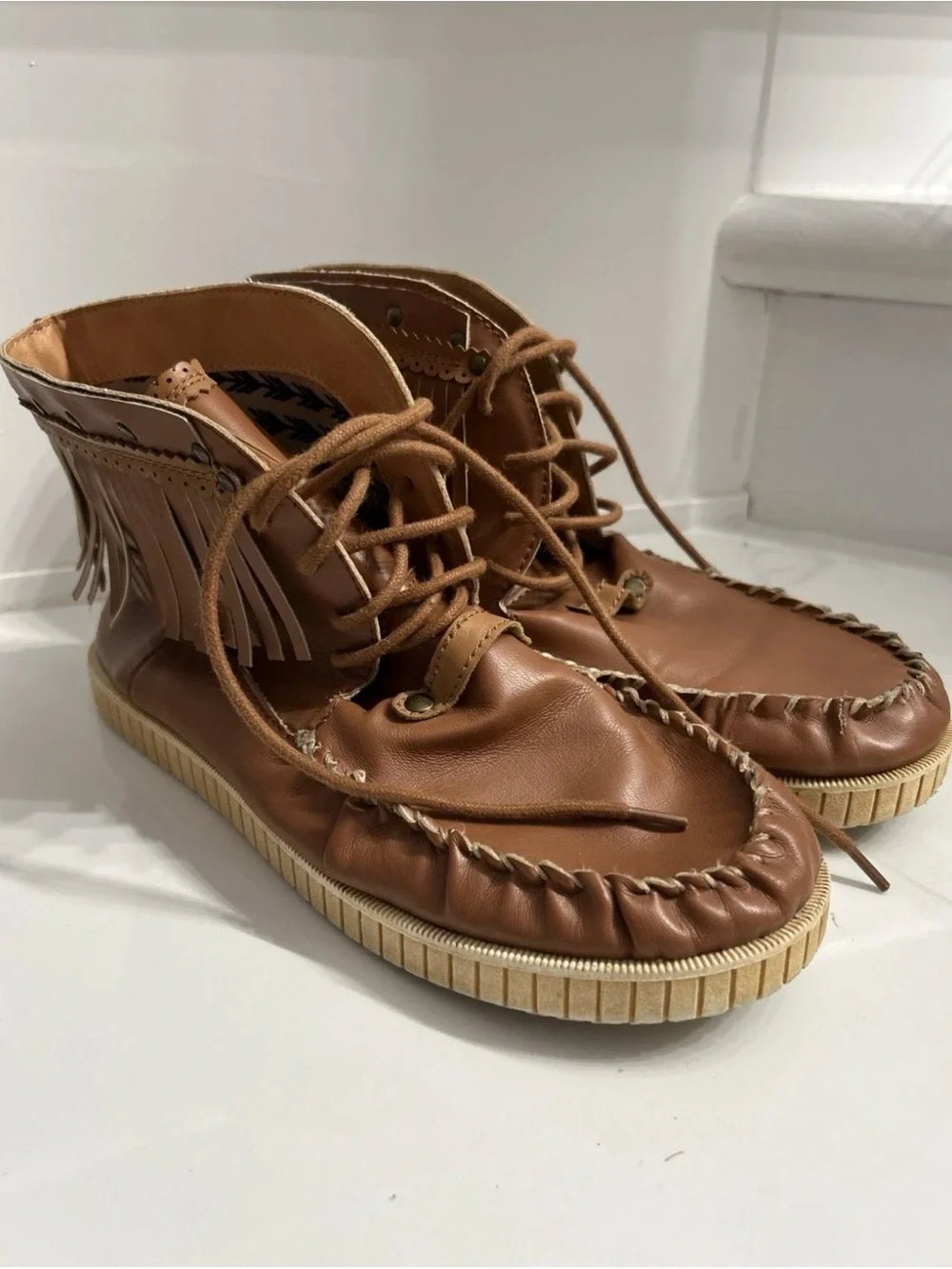 Code West Crae Crae Women’s Fringe Boots-Color Whiskey/Brown-Size 8.5M